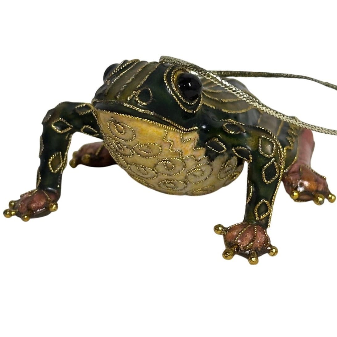 Cloisonne Ancient Chinese Dynasty Filigree Lucky Fengshui Frog Statue Ornament - Thumbnail 2