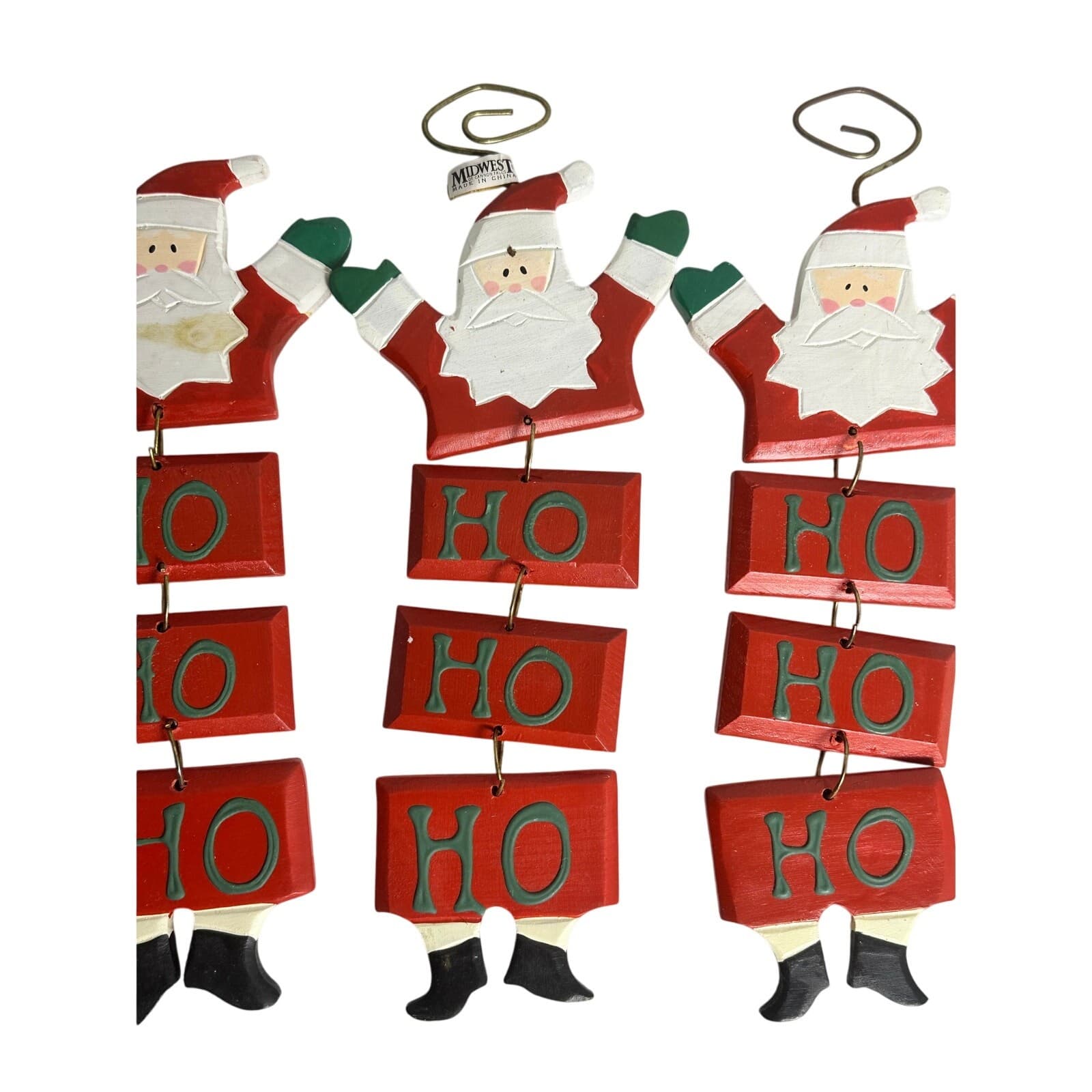 Midwest of Cannon Falls Lot of 4 Wood Santa “HO HO HO” Linked Door Hangers - Thumbnail 2