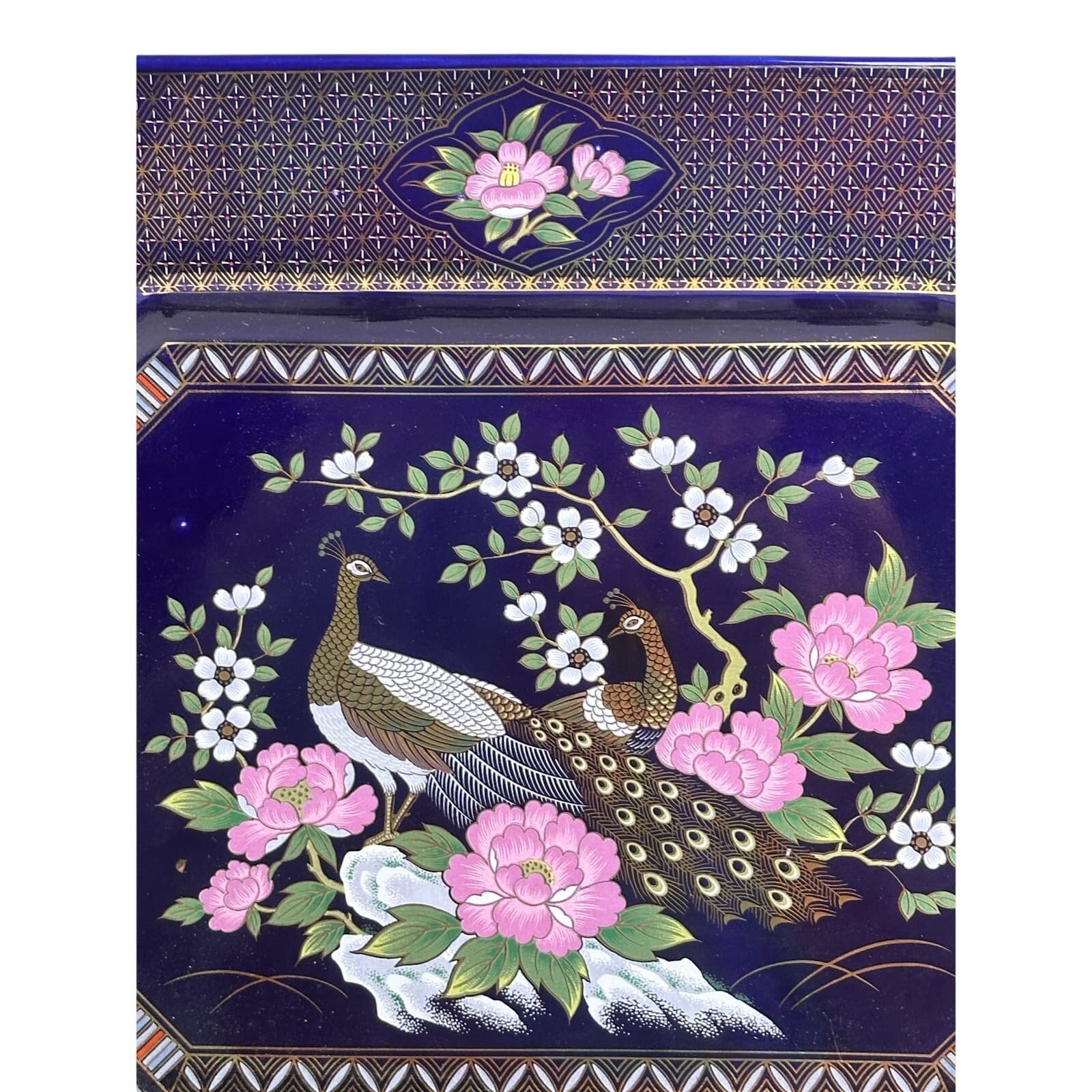 DeLux China M. A. Beheshti Japan Peacock Cobalt Blue Floral 13 x 11 Tray/Platter - Thumbnail 4
