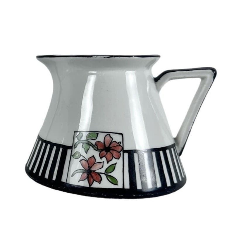 Antique 12-PC Coffee/Tea Set 1923 Black/White/Stripe/Floral Inscribed Dated-Rare - Thumbnail 5
