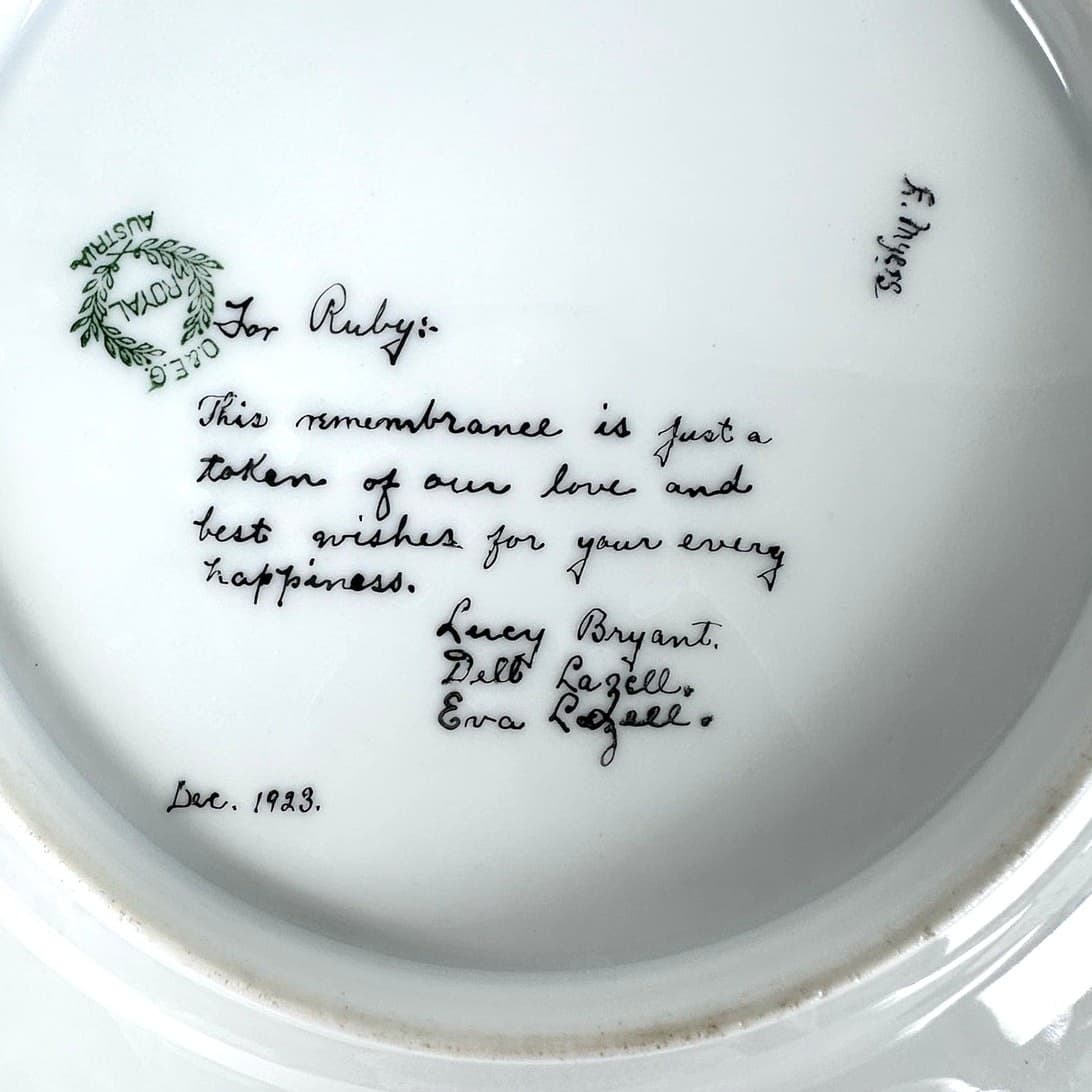 Antique 12-PC Coffee/Tea Set 1923 Black/White/Stripe/Floral Inscribed Dated-Rare - Thumbnail 6