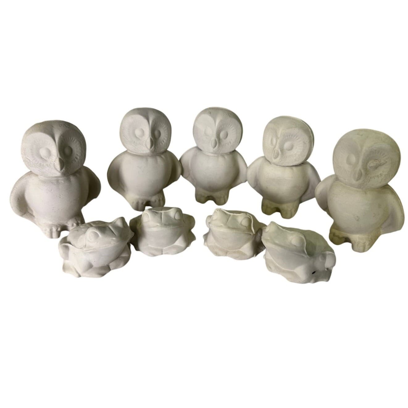 Owls & Frogs Lot of 9 Unfired Greenware Ceramic Pieces Vintage