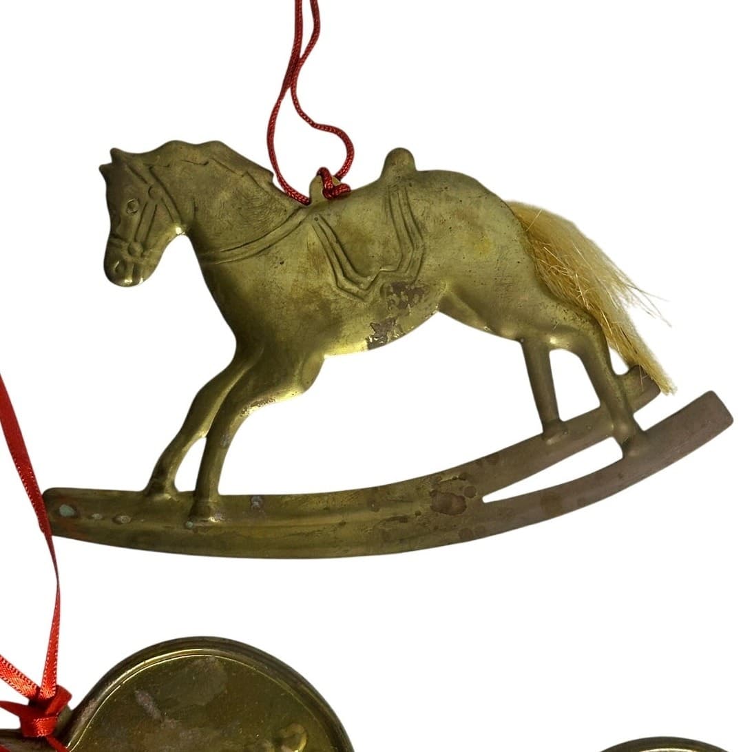 Department 56 Lot of 6 Vintage Brass Ornaments Hearts & Horses - Thumbnail 3