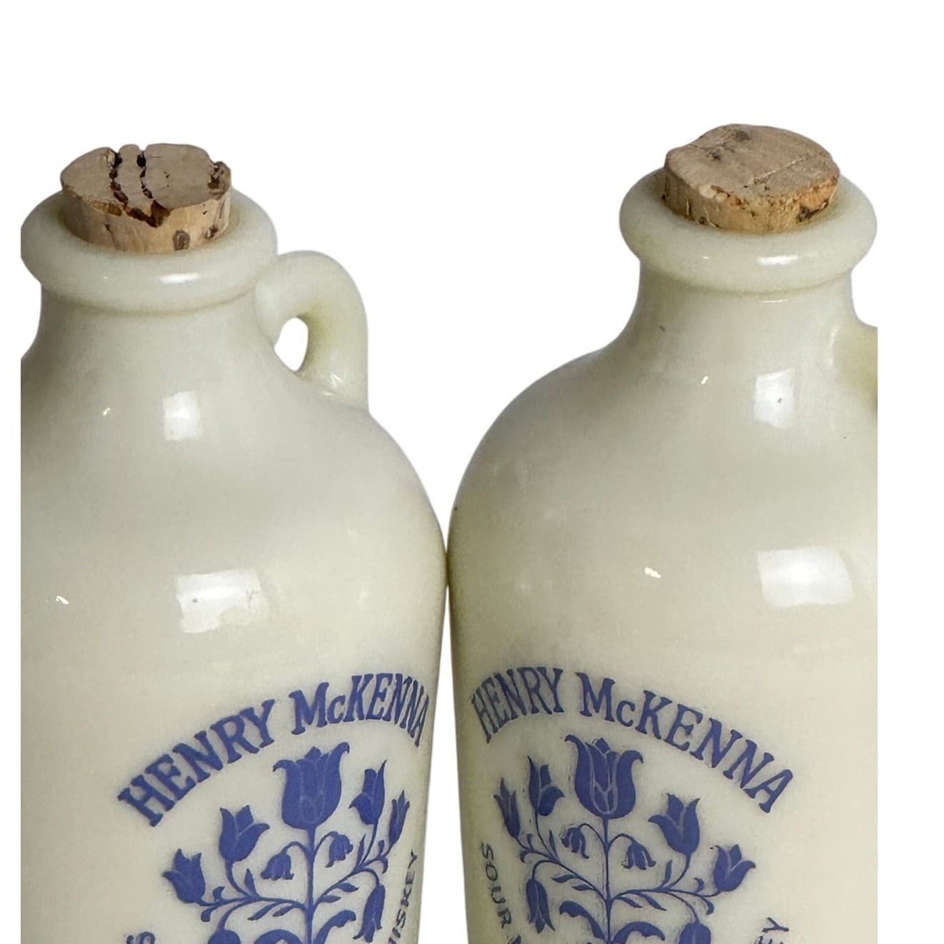 Pair Henry McKenna Miniature 1/10 pt Whiskey Bourbon Milk glass Bottles Vintage - Thumbnail 4