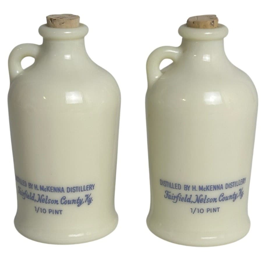 Pair Henry McKenna Miniature 1/10 pt Whiskey Bourbon Milk glass Bottles Vintage - Thumbnail 2