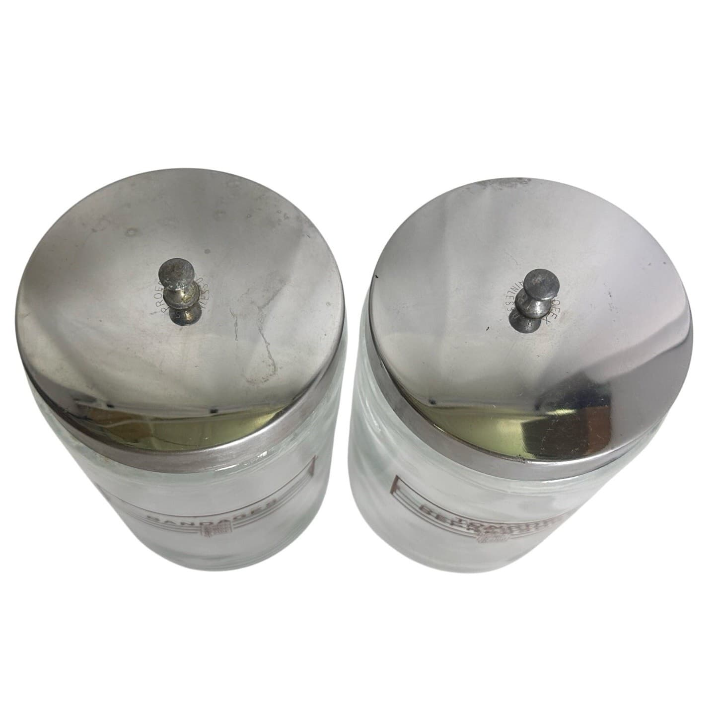 Lot of 2 ALOE Medical Clear Glass Jars w/Stainless Lids Vintage - Thumbnail 4