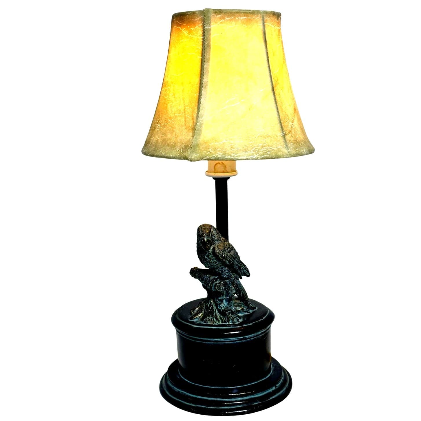 Faux Bronze Parrot Mini Lamp with Leatherette Shade Vintage - Thumbnail 3