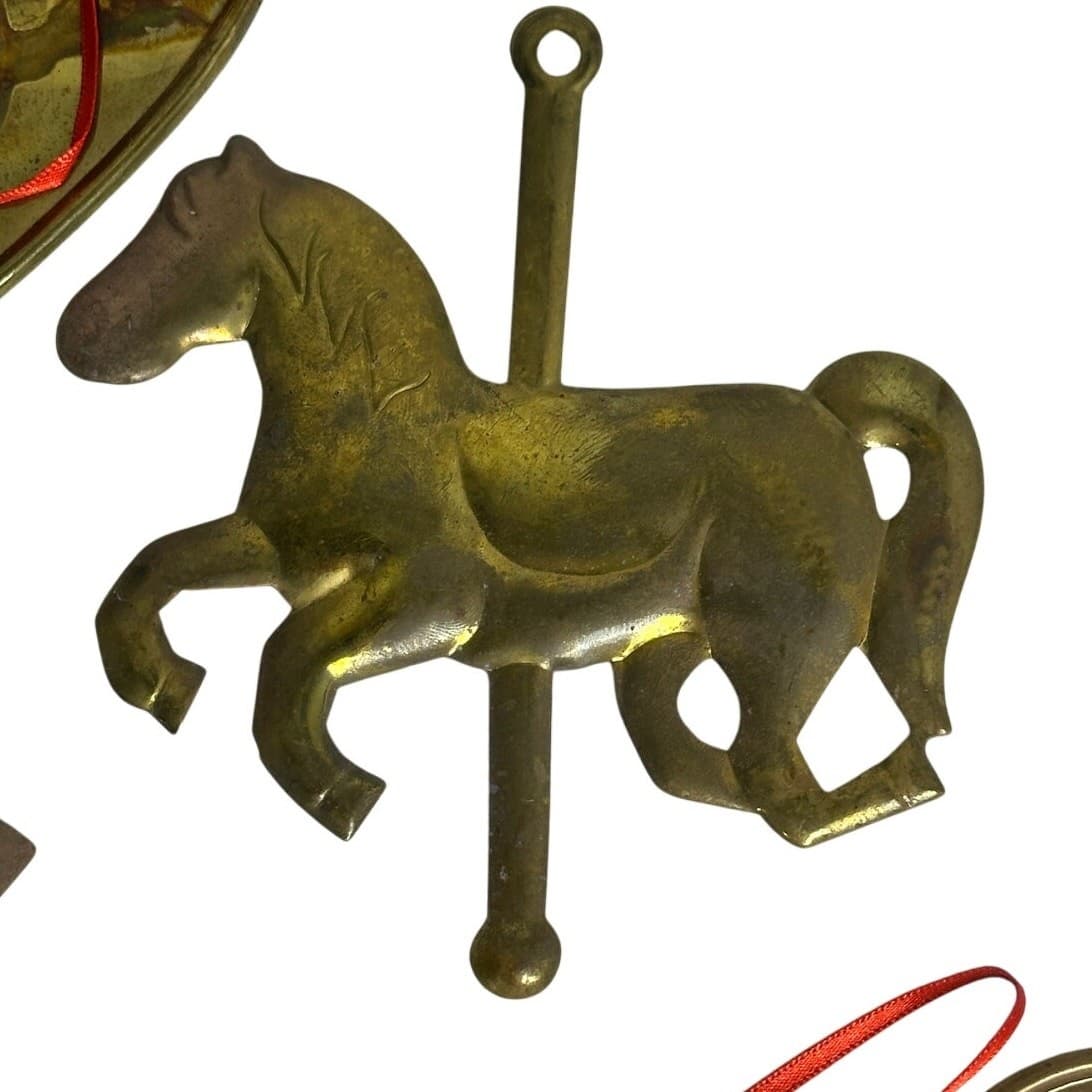 Department 56 Lot of 6 Vintage Brass Ornaments Hearts & Horses - Thumbnail 4