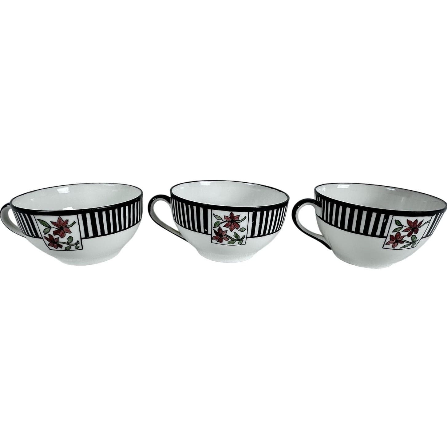 Antique 12-PC Coffee/Tea Set 1923 Black/White/Stripe/Floral Inscribed Dated-Rare - Thumbnail 8
