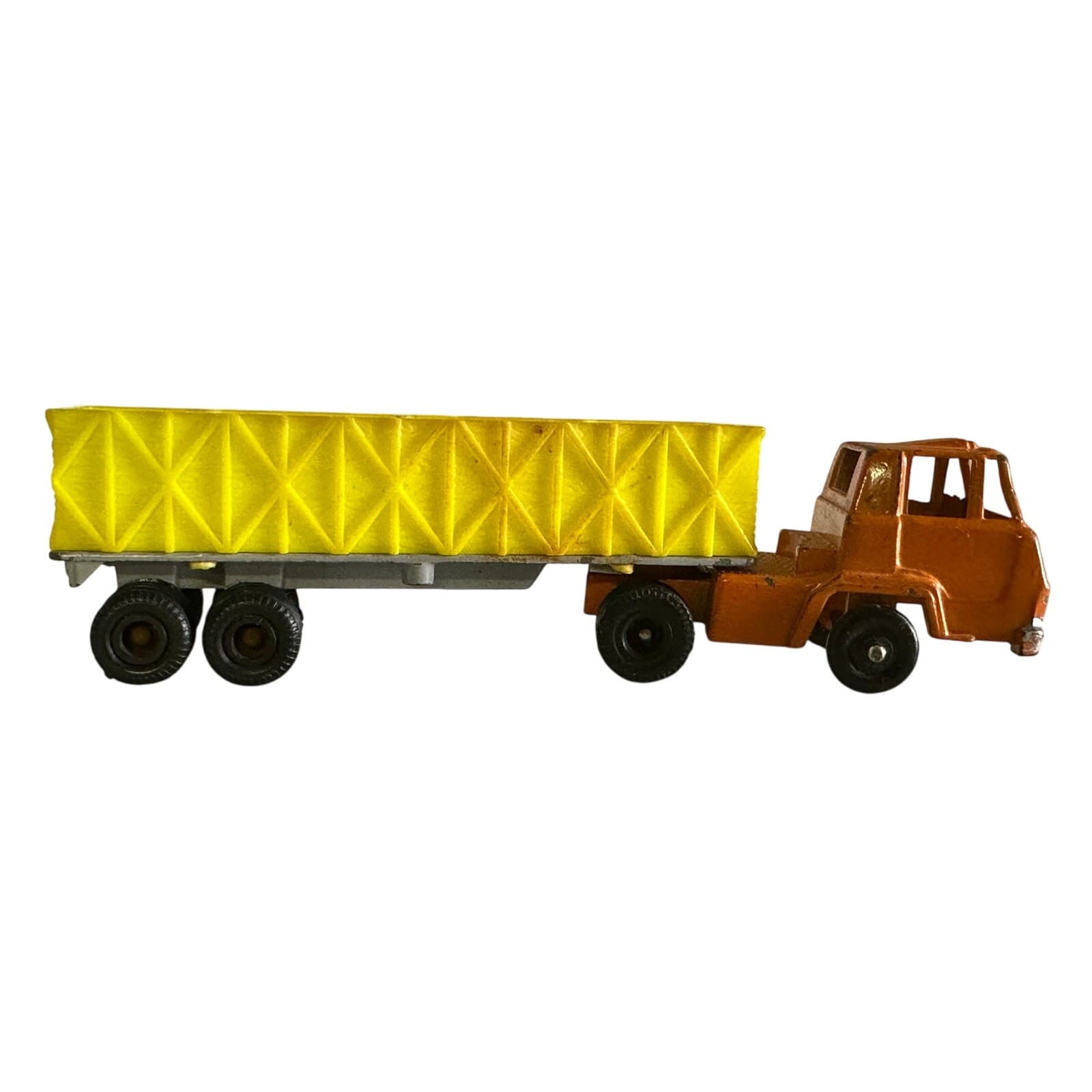 Marx Toys Cab Over Orange Truck with Yellow open Top Trailer Vintage