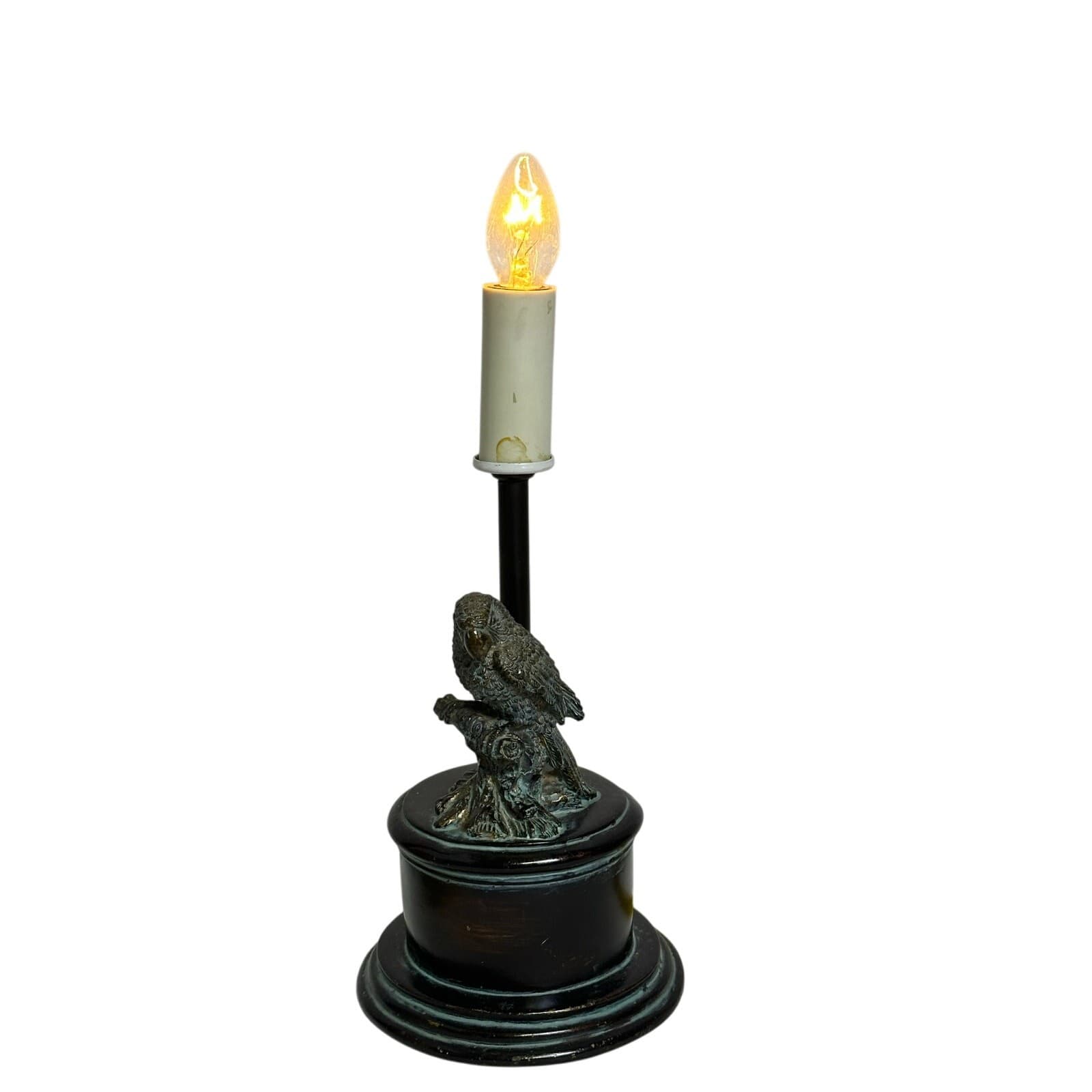 Faux Bronze Parrot Mini Lamp with Leatherette Shade Vintage - Thumbnail 5