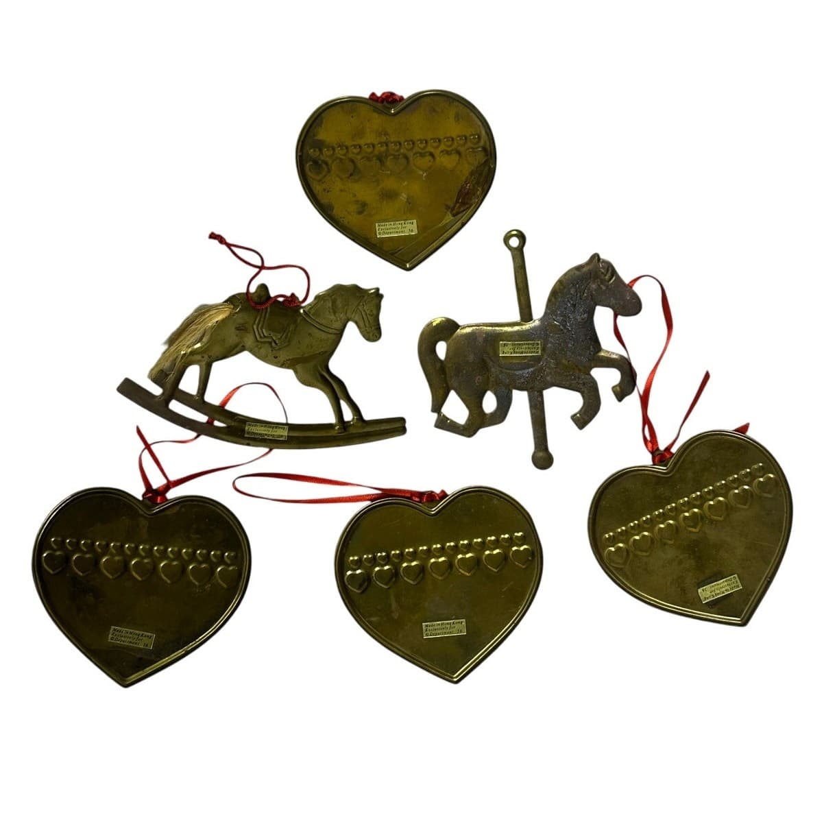 Department 56 Lot of 6 Vintage Brass Ornaments Hearts & Horses - Thumbnail 5