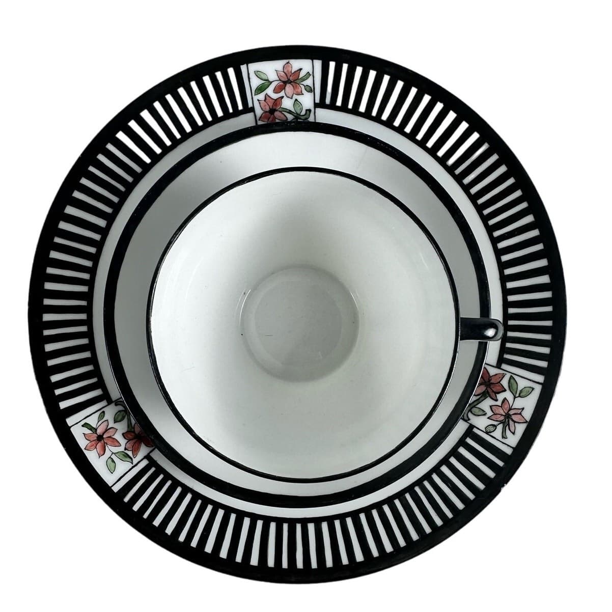 Antique 12-PC Coffee/Tea Set 1923 Black/White/Stripe/Floral Inscribed Dated-Rare - Thumbnail 19