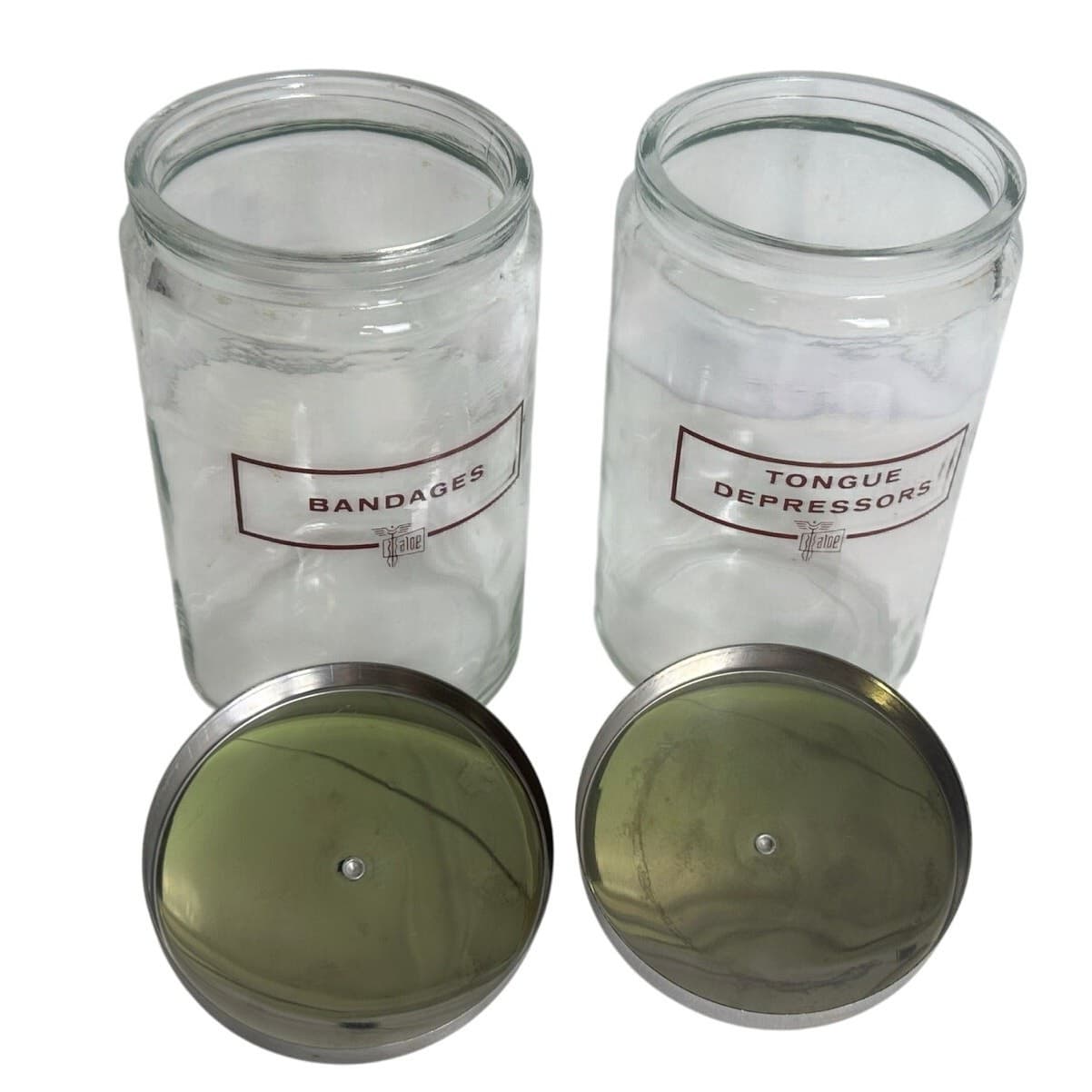 Lot of 2 ALOE Medical Clear Glass Jars w/Stainless Lids Vintage - Thumbnail 5