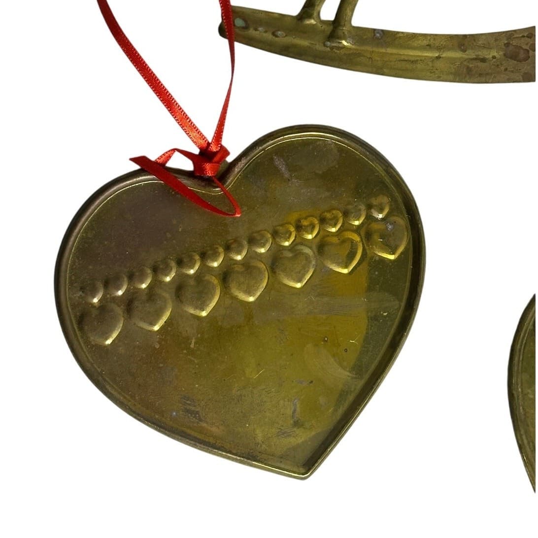 Department 56 Lot of 6 Vintage Brass Ornaments Hearts & Horses - Thumbnail 2