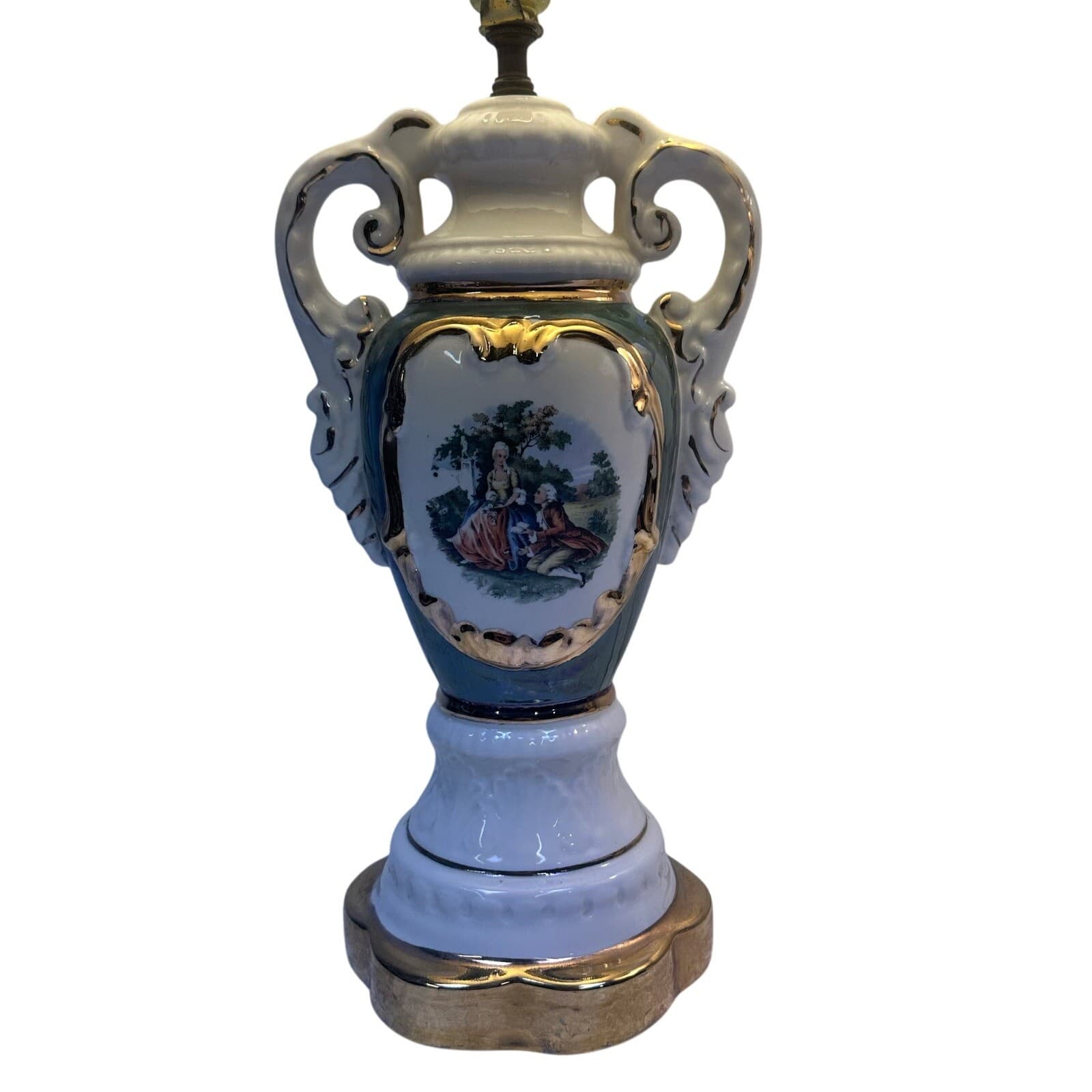 Pair of Vintage Mid-Century Victorian Style “Courting Couple” Ceramic Lamps - Thumbnail 2