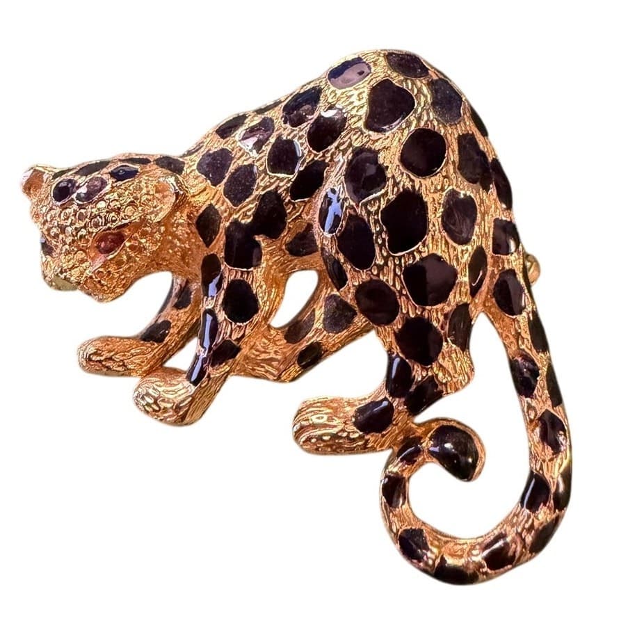 Vintage Park Lane Leopard/Panther Brooch – Signed Gold Tone Black Enamel - Thumbnail 3