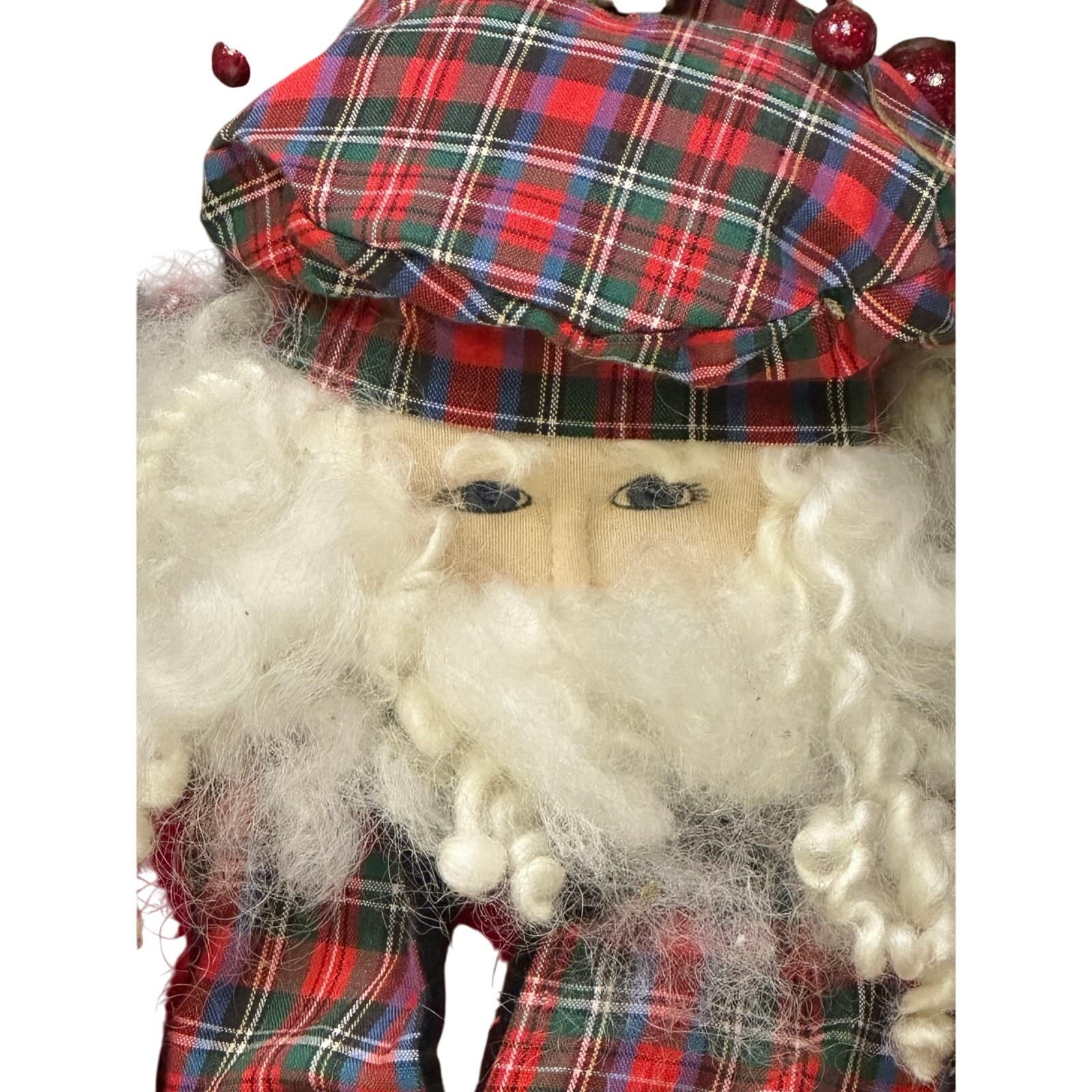 Plaid Santa With Pocket Watch 20” Berry Christmas Wreath Very Cute - Thumbnail 2