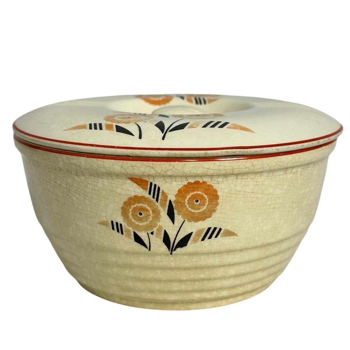 Universal Potteries Cambridge Vintage Covered Cassarole Dish Orange Floral - Thumbnail 4