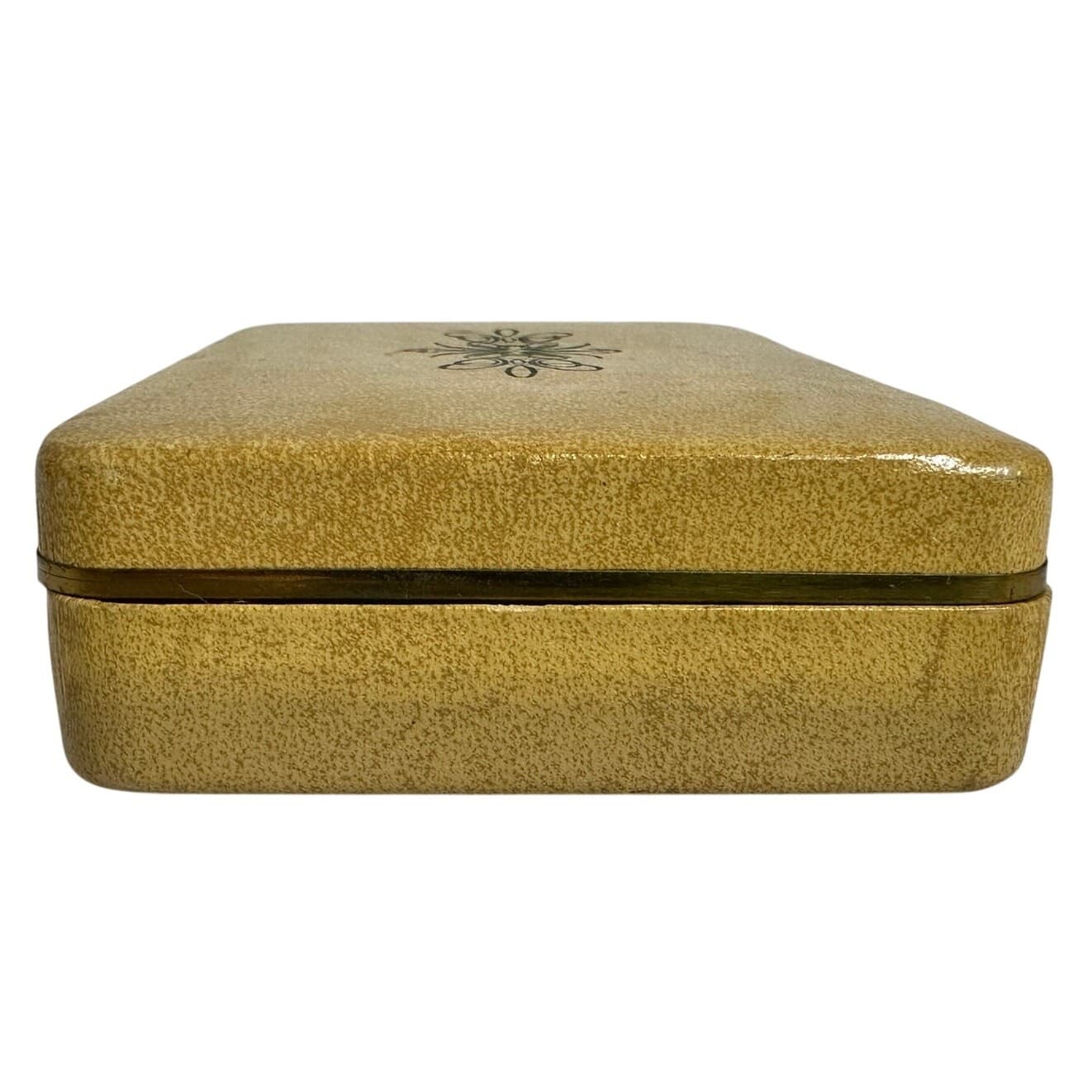 Clamshell Vintage Jewelry Box Tan with Teal Velvet interior 5 x 3-1/2 - Thumbnail 5