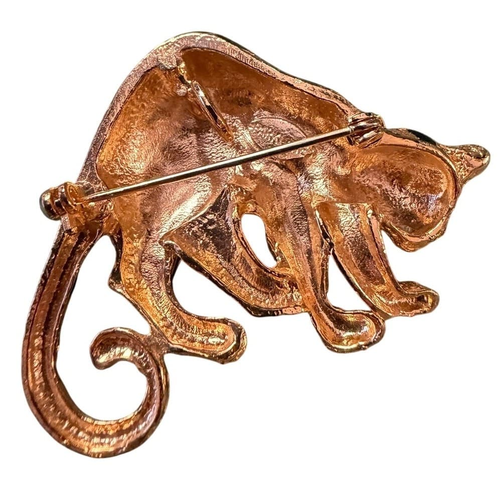 Vintage Park Lane Leopard/Panther Brooch – Signed Gold Tone Black Enamel - Thumbnail 4