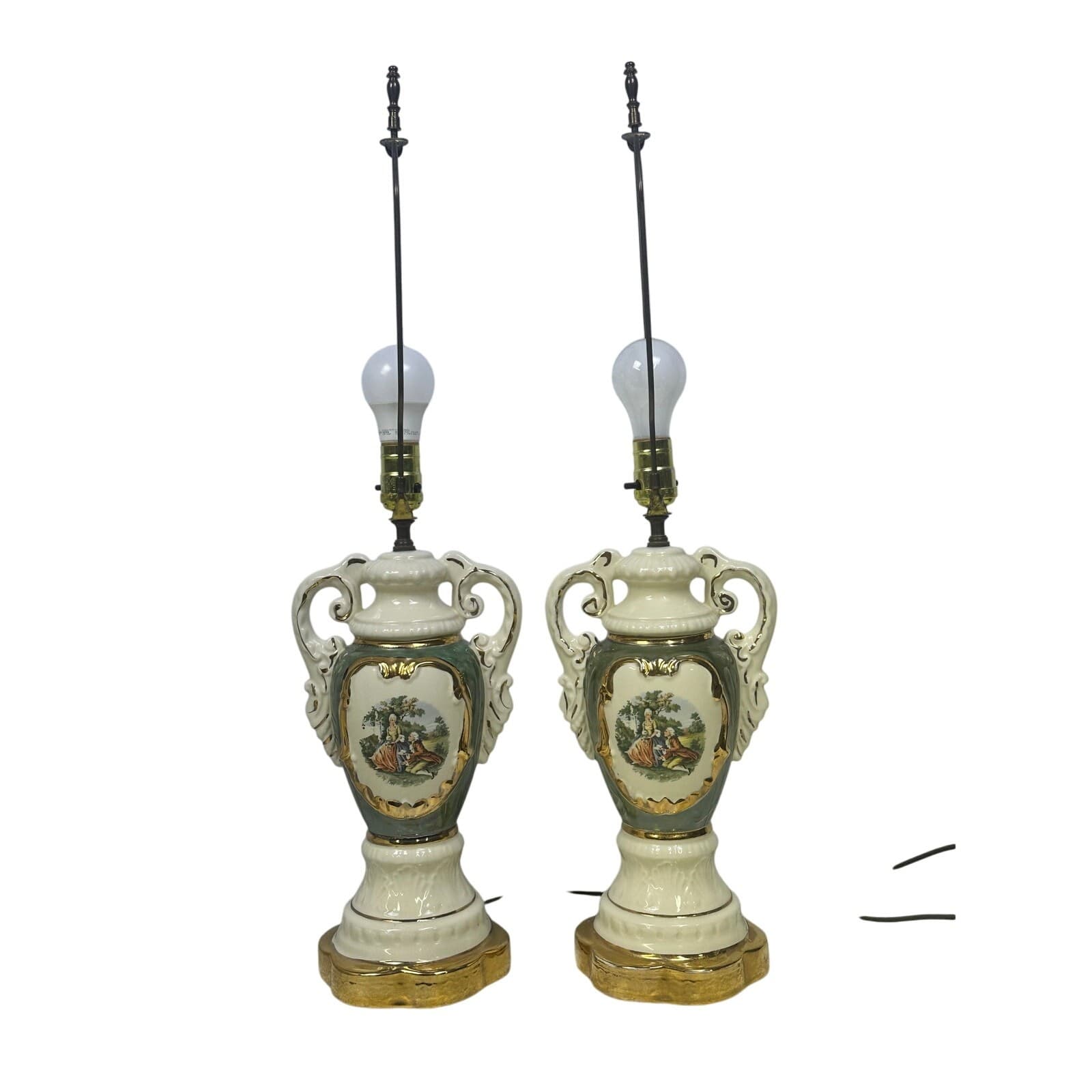 Pair of Vintage Mid-Century Victorian Style “Courting Couple” Ceramic Lamps - Thumbnail 8