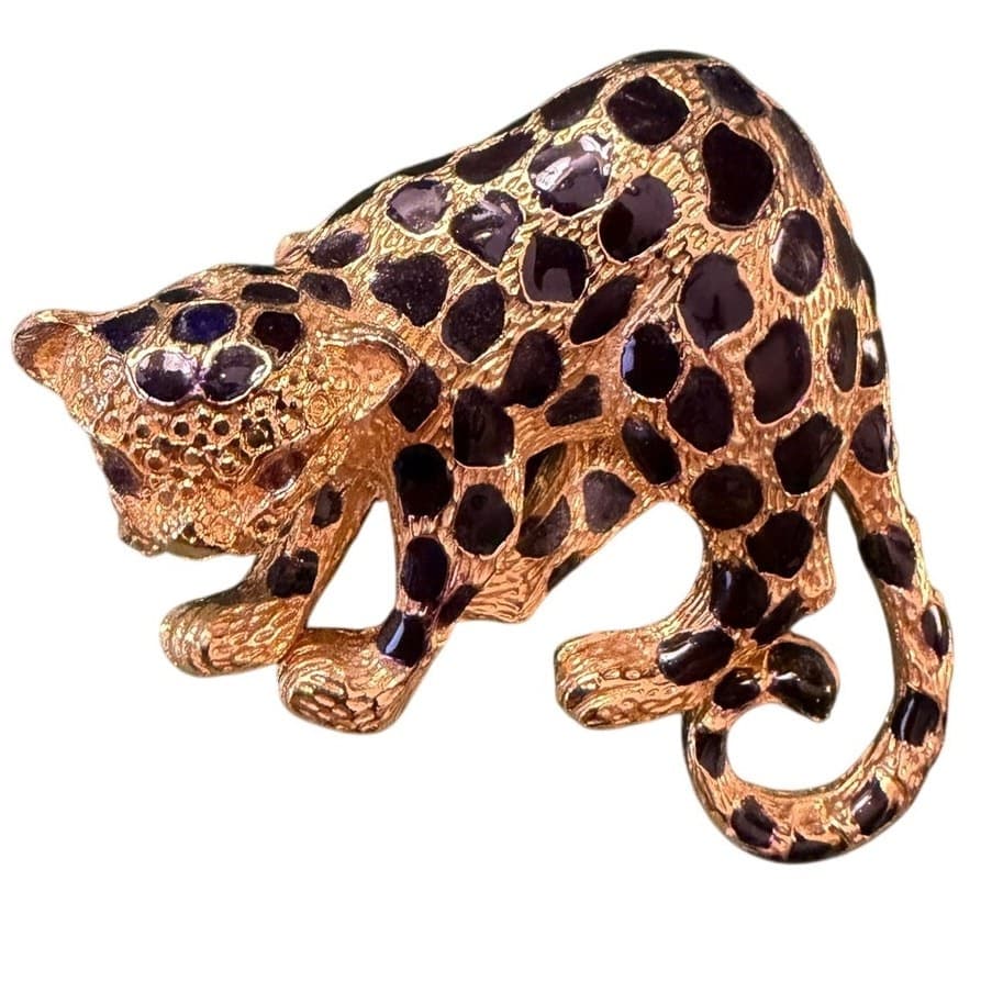 Vintage Park Lane Leopard/Panther Brooch – Signed Gold Tone Black Enamel - Thumbnail 5