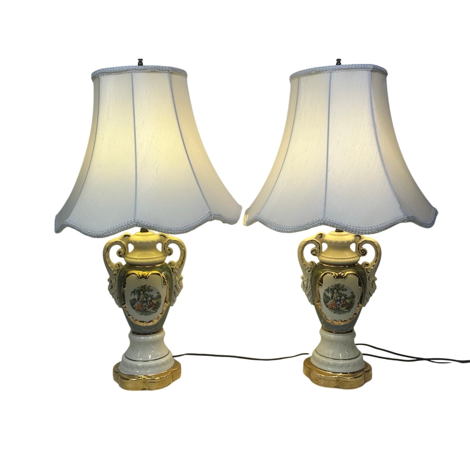 Pair of Vintage Mid-Century Victorian Style “Courting Couple” Ceramic Lamps