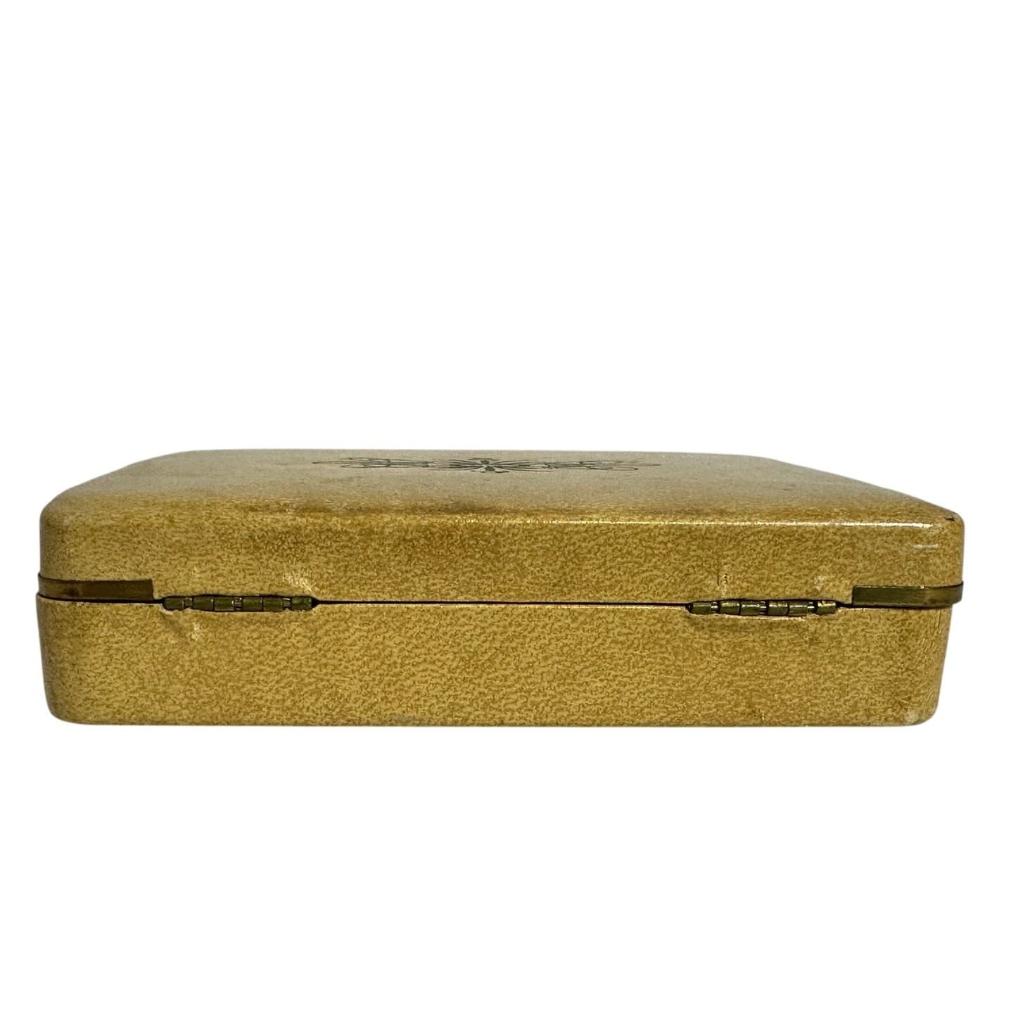 Clamshell Vintage Jewelry Box Tan with Teal Velvet interior 5 x 3-1/2 - Thumbnail 6