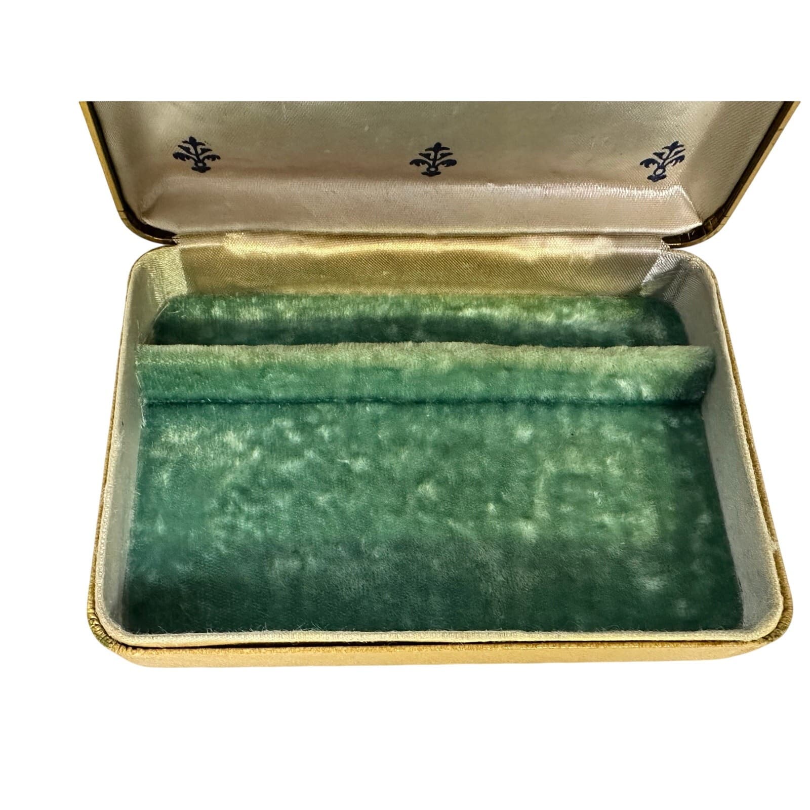 Clamshell Vintage Jewelry Box Tan with Teal Velvet interior 5 x 3-1/2 - Thumbnail 4