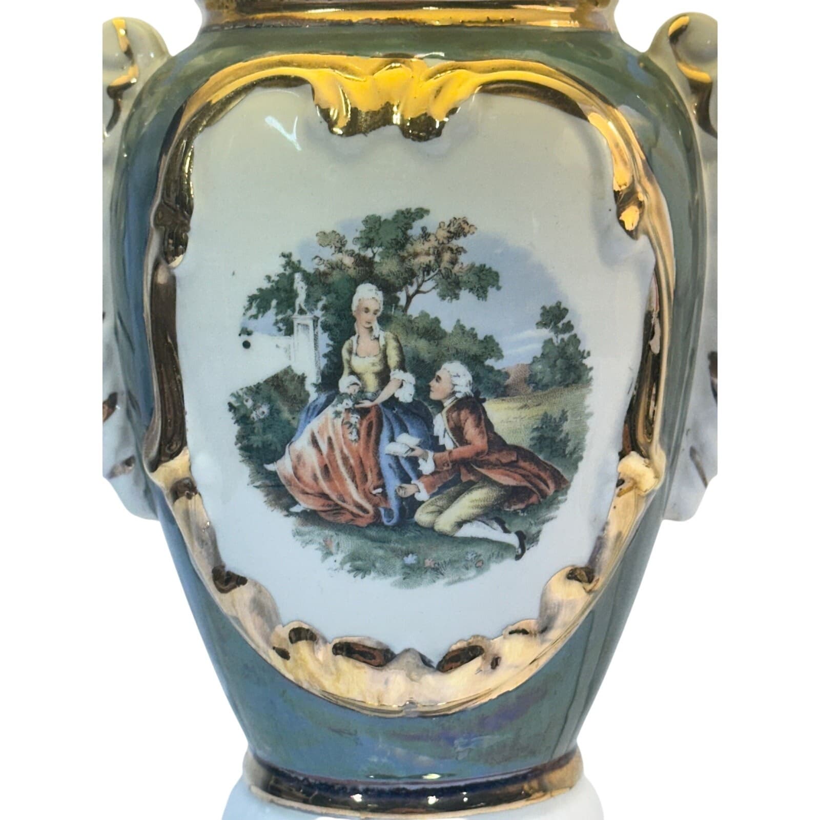 Pair of Vintage Mid-Century Victorian Style “Courting Couple” Ceramic Lamps - Thumbnail 3