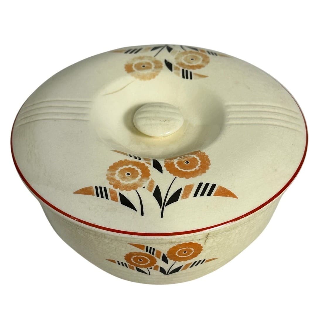 Universal Potteries Cambridge Vintage Covered Cassarole Dish Orange Floral - Thumbnail 2