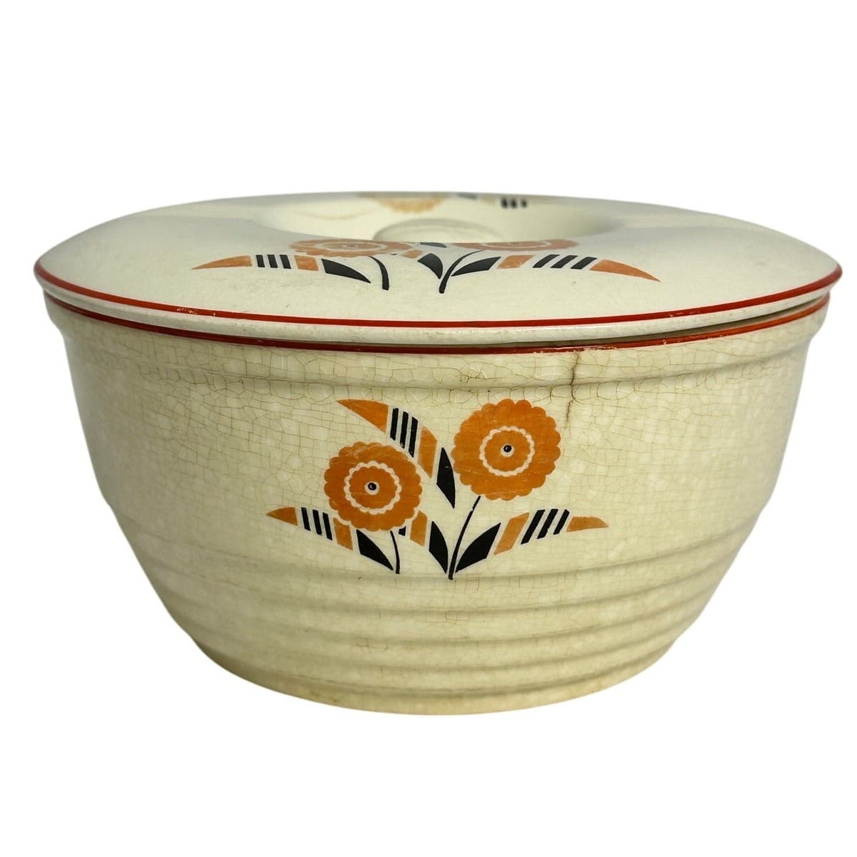 Universal Potteries Cambridge Vintage Covered Cassarole Dish Orange Floral