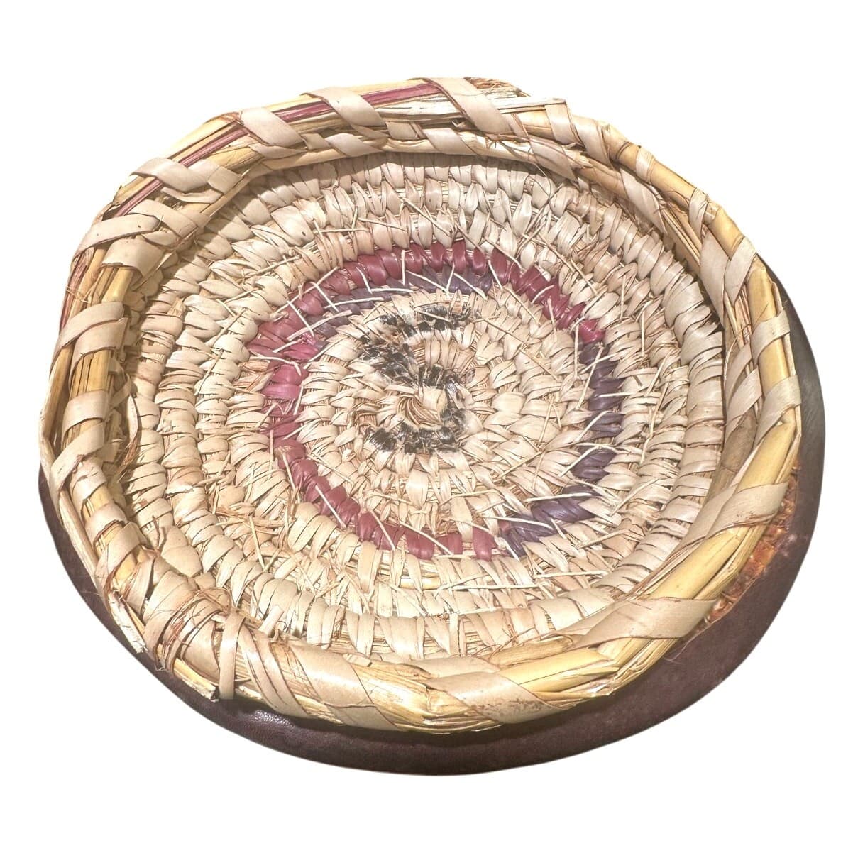 Antique African Tribal Art Hausa Cowrie Shell Hand Basket 8" Leather Handle Trim - Thumbnail 12