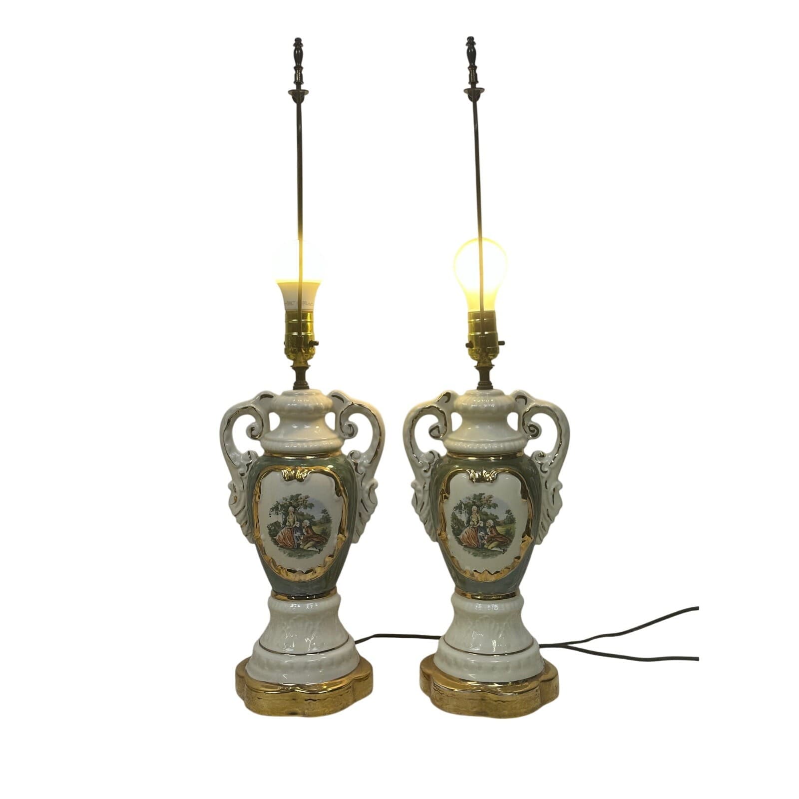 Pair of Vintage Mid-Century Victorian Style “Courting Couple” Ceramic Lamps - Thumbnail 7