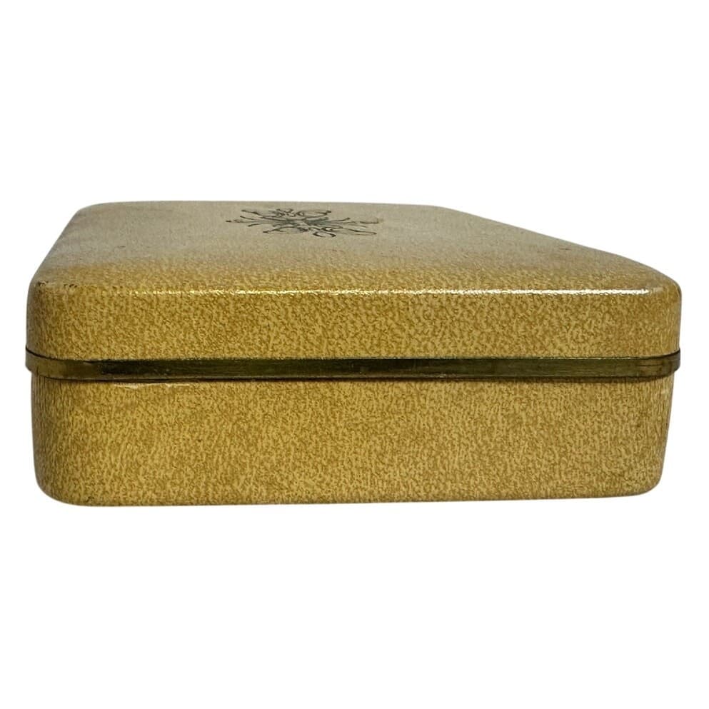 Clamshell Vintage Jewelry Box Tan with Teal Velvet interior 5 x 3-1/2 - Thumbnail 7