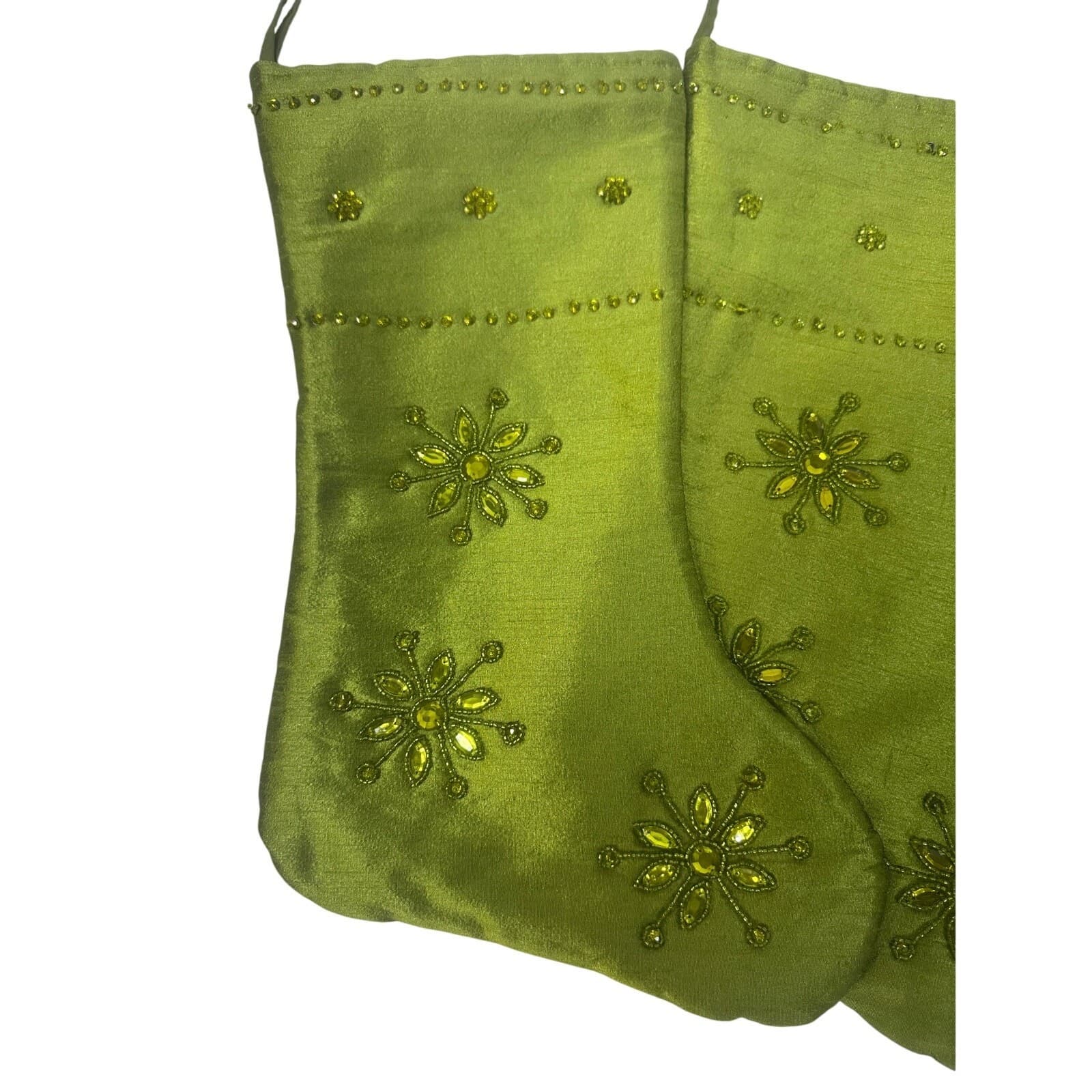 Lot of 6 Green Bejeweled 17" Christmas Stockings - Thumbnail 2