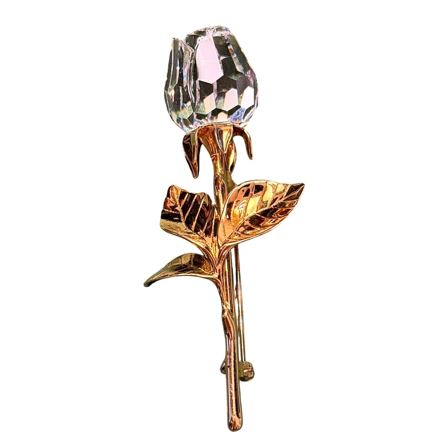 Swarovski Crystal Rose Brooch Gold Tone Clear Crystal Floral Pin 3.25" Signed