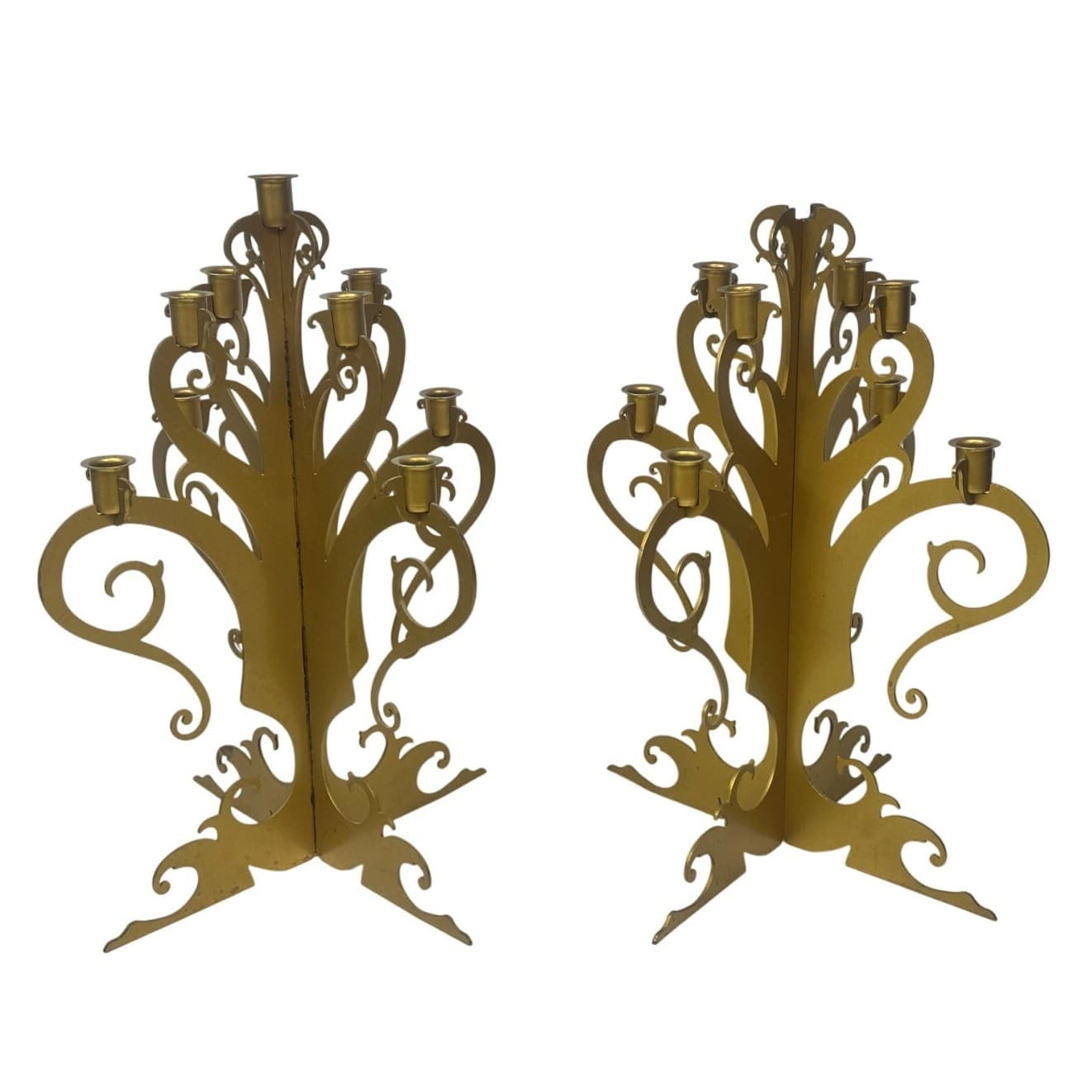 Pair of Vintage Brass Painted Metal Table Chandeliers Candle Obras 21"x 16" - Thumbnail 3