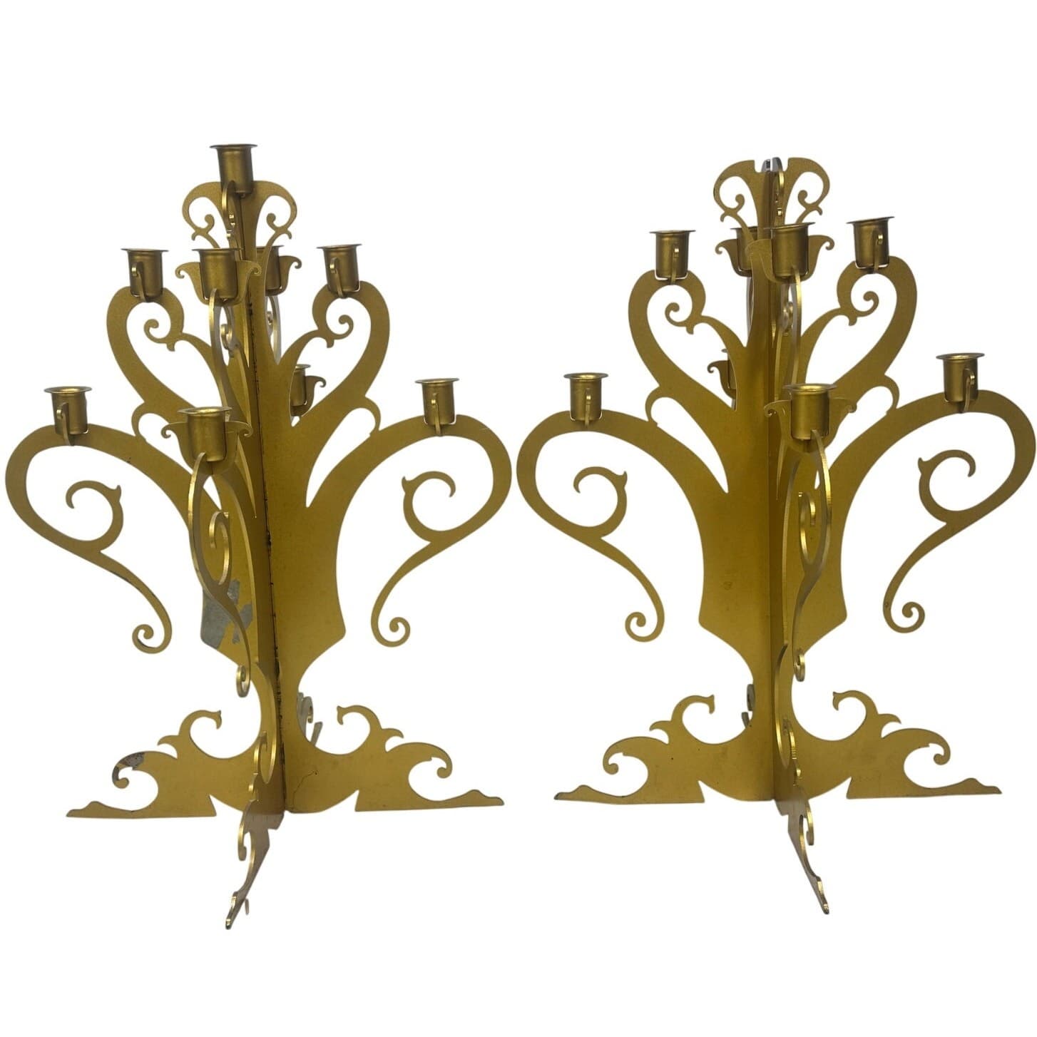 Pair of Vintage Brass Painted Metal Table Chandeliers Candle Obras 21"x 16"