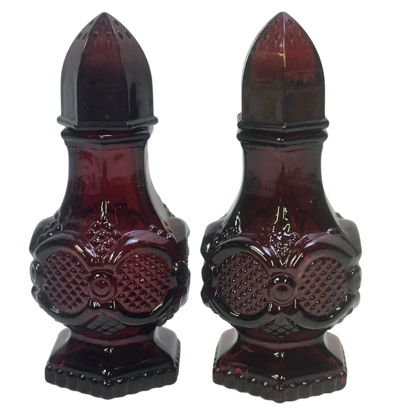 AVON Ruby Red Cape Cod Glass Salt & Pepper Set Vintage