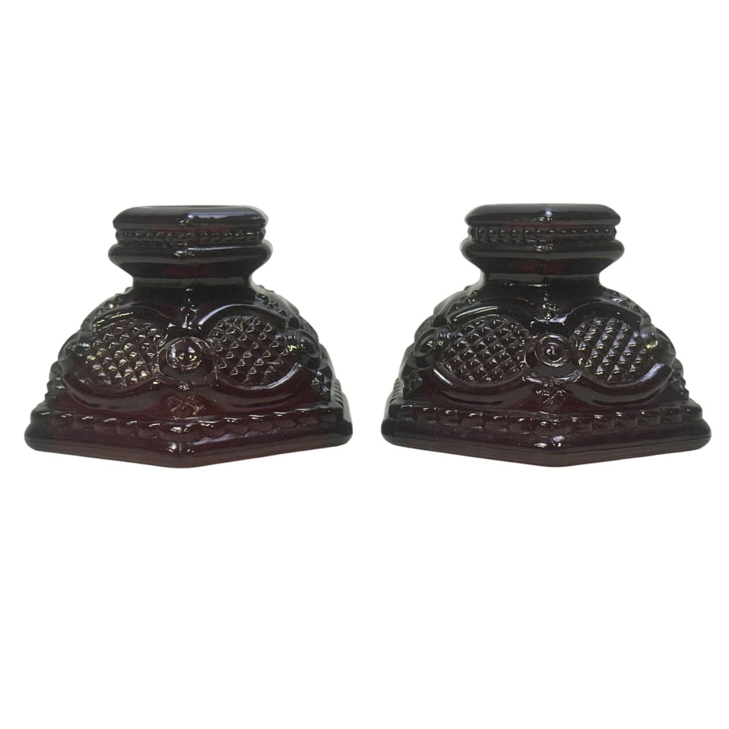 Avon Cape Cod Ruby Red Pair 2-1/2" Candle Holders Vintage