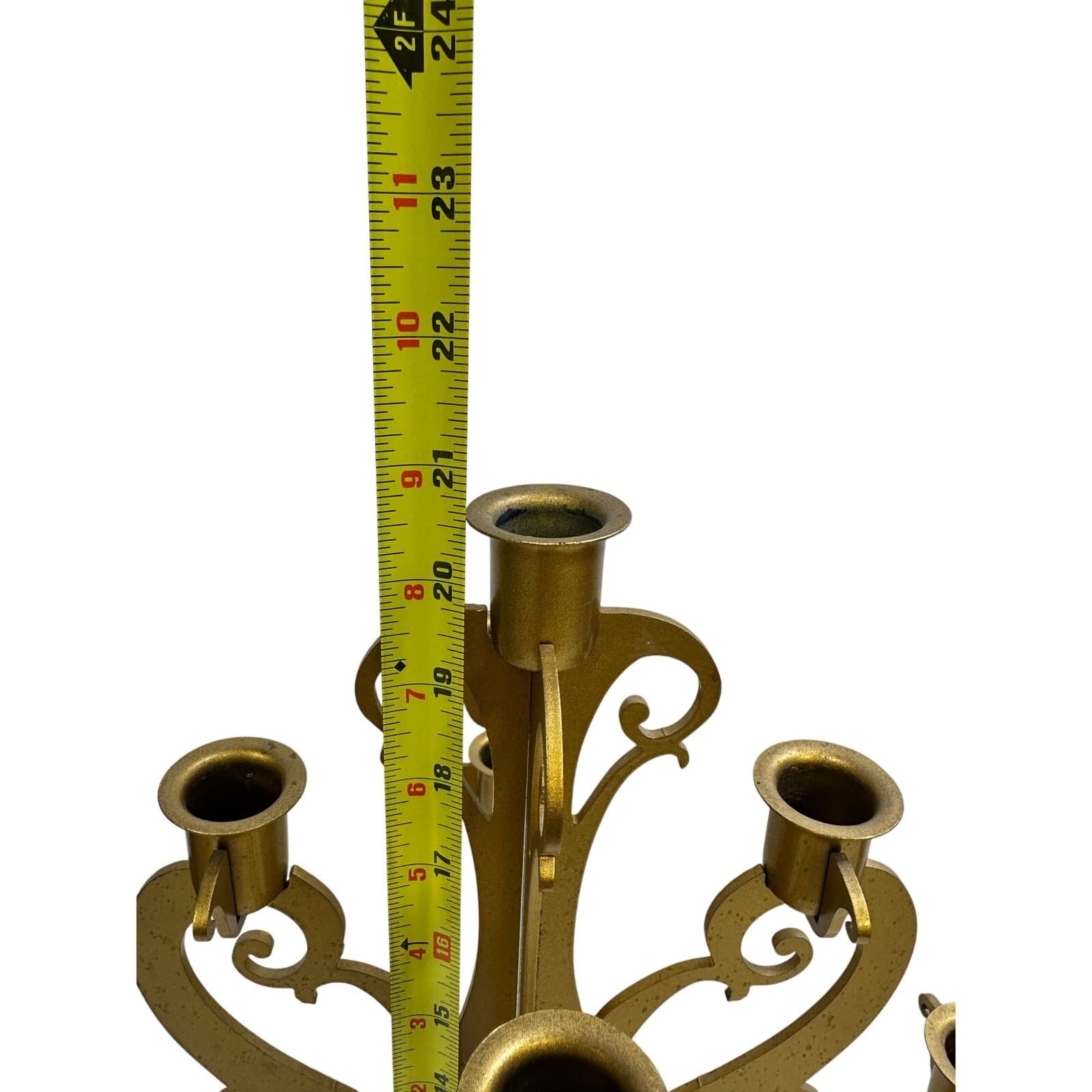 Pair of Vintage Brass Painted Metal Table Chandeliers Candle Obras 21"x 16" - Thumbnail 10