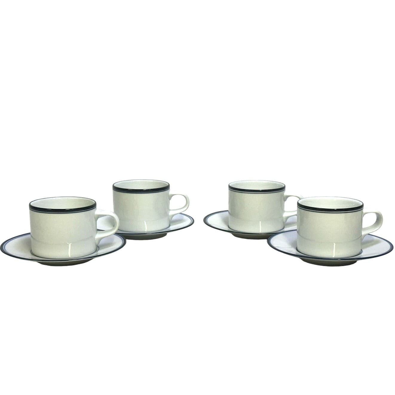 Dansk 'Concerto' Portugal Christianshavn Blue White Flat Cup & Saucer-Set of 4