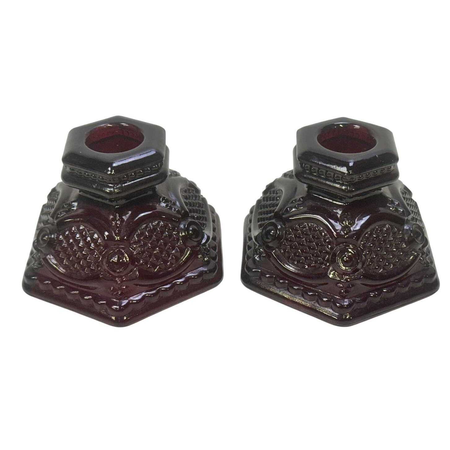Avon Cape Cod Ruby Red Pair 2-1/2" Candle Holders Vintage - Thumbnail 2