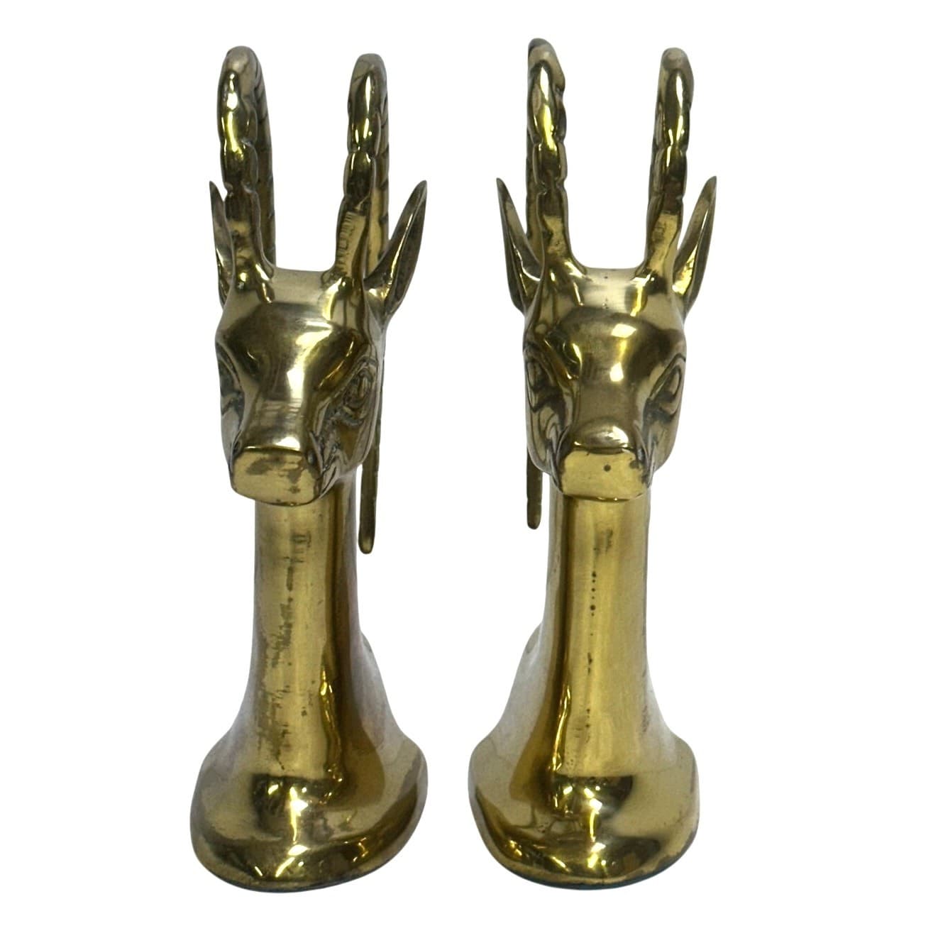 Solid Brass Vintage Korea 'Antelope' 'Gazelle' Head Heavy 7.5" Bookends-Set of 2 - Thumbnail 2