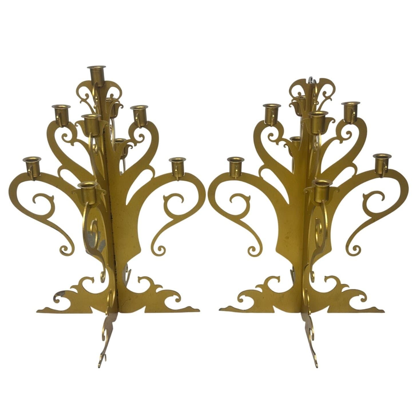 Pair of Vintage Brass Painted Metal Table Chandeliers Candle Obras 21"x 16" - Thumbnail 2