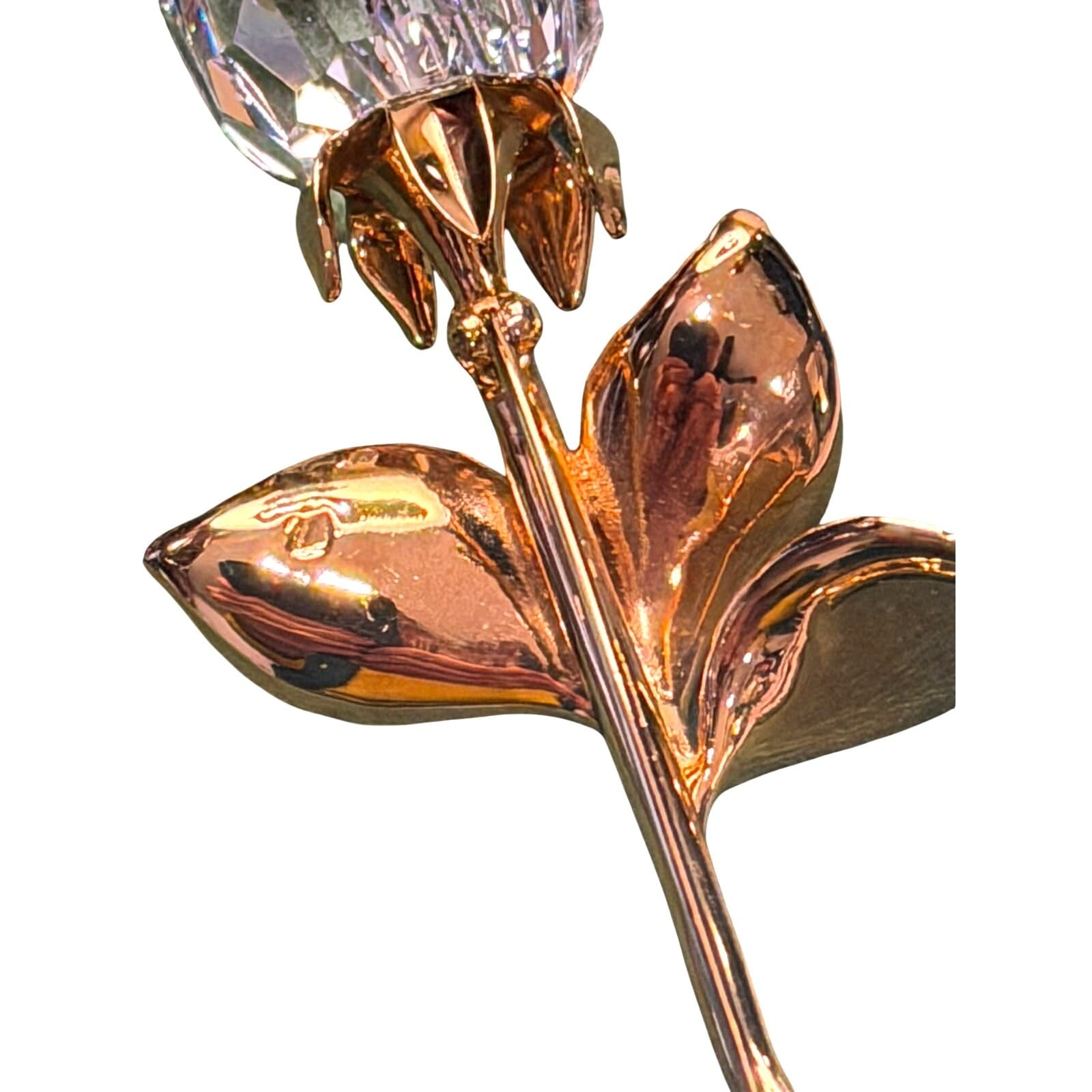 Swarovski Crystal Rose Brooch Gold Tone Clear Crystal Floral Pin 3.25" Signed - Thumbnail 9