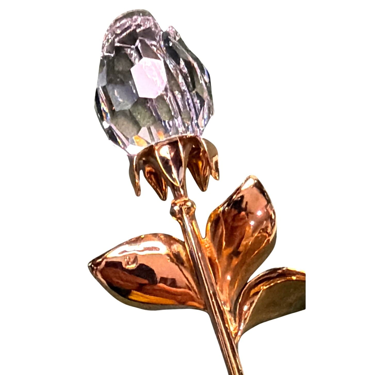 Swarovski Crystal Rose Brooch Gold Tone Clear Crystal Floral Pin 3.25" Signed - Thumbnail 10