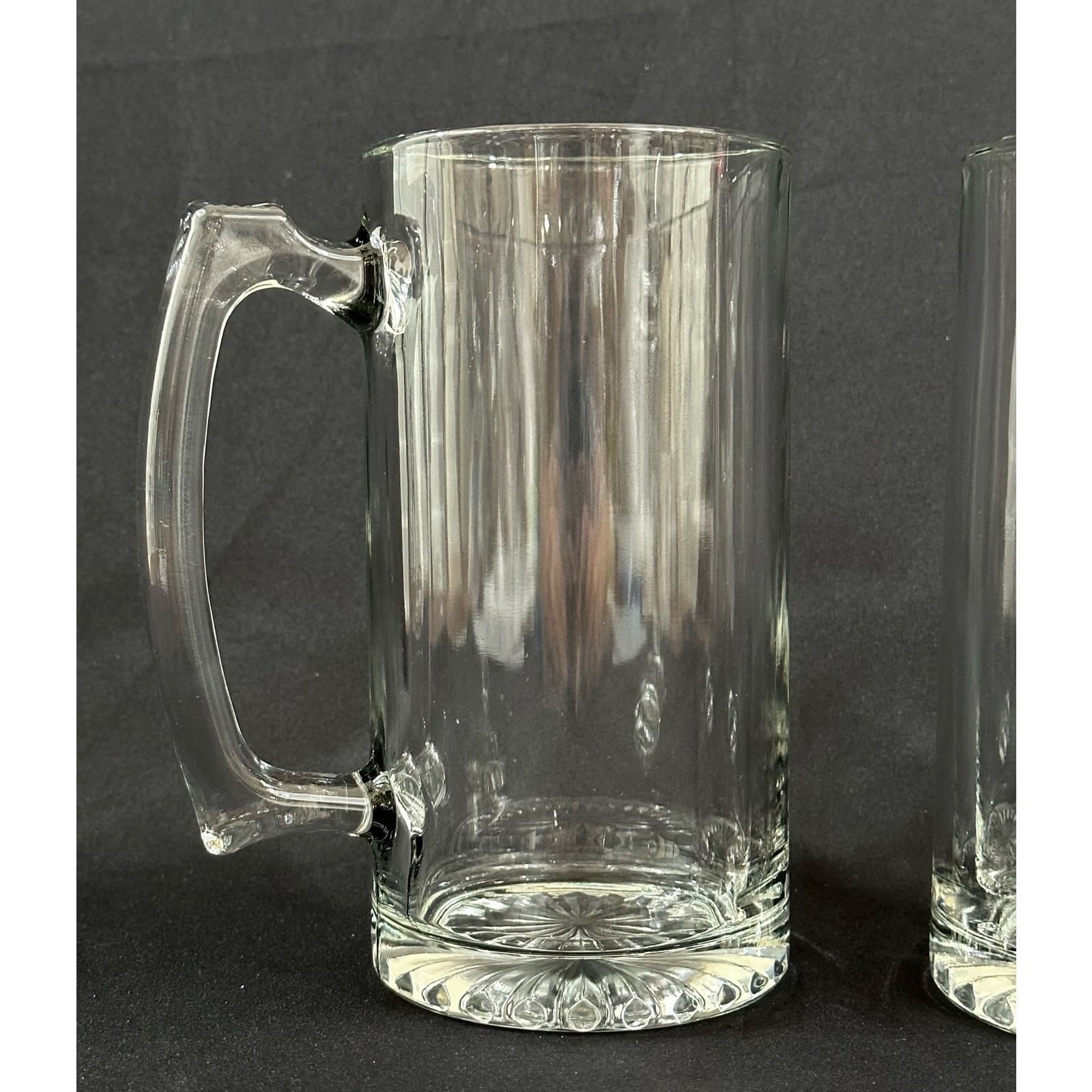Pair of Heavy Clear Glass Beer Mugs Steins 7" Tall Set of 2 Vintage - Thumbnail 2